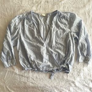 Blue Stripped Wrap Tie Blouse